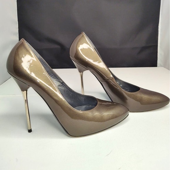 Stuart Weitzman Iron Quasar Pump Heels Size 8.5 Bronze Metallic Silver - Picture 1 of 5
